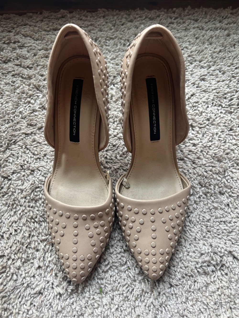 French Connection Beige Studded Pointed-Toe Heels